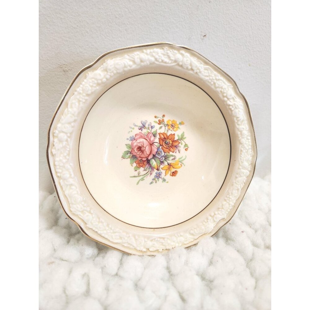 Crown Ducal Florentine Dessert Bowls: Floral Embossed Set of 4